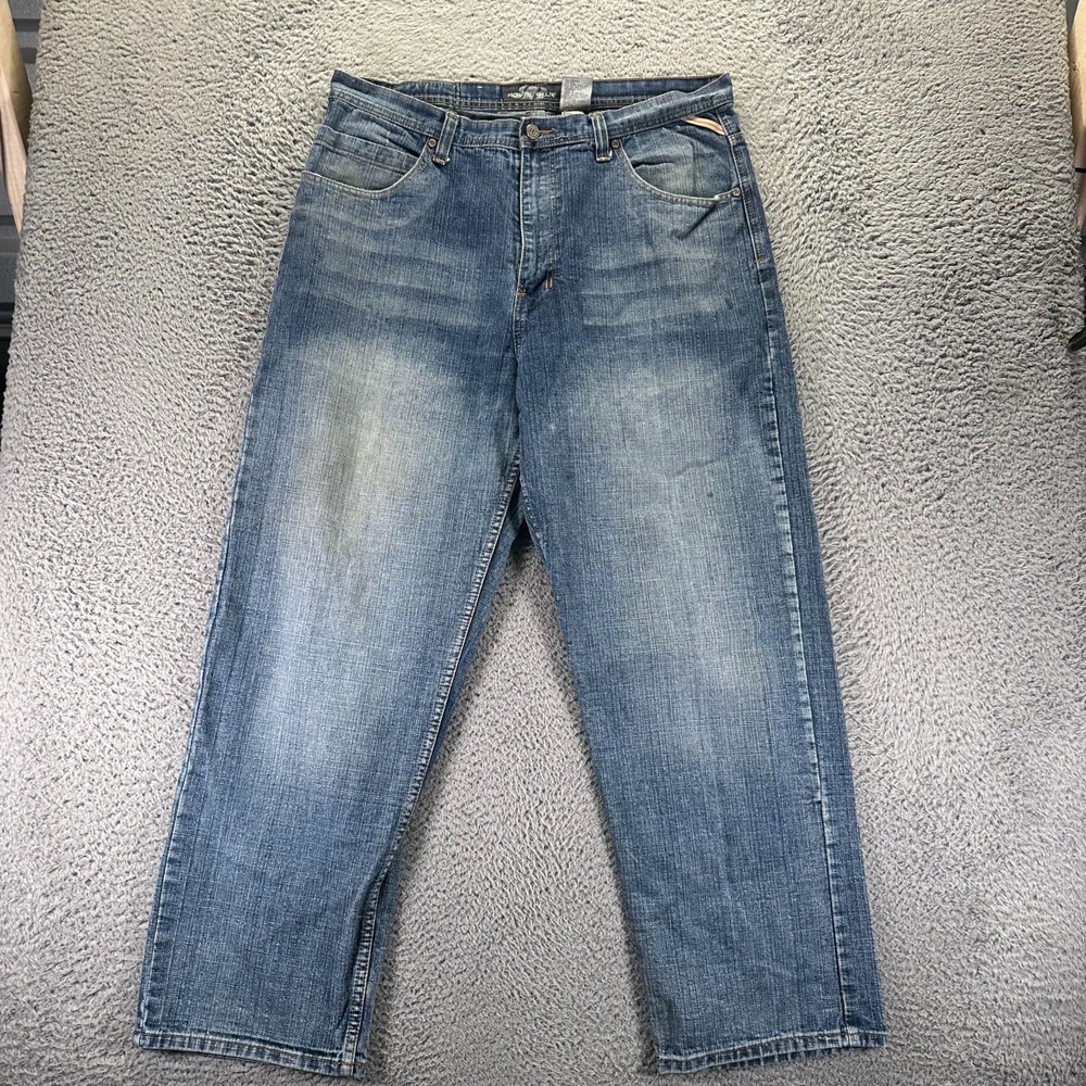 Vintage Royal Blue Jeans Mens 37x30 Cotton Denim Straight Baggy Faded Workwear